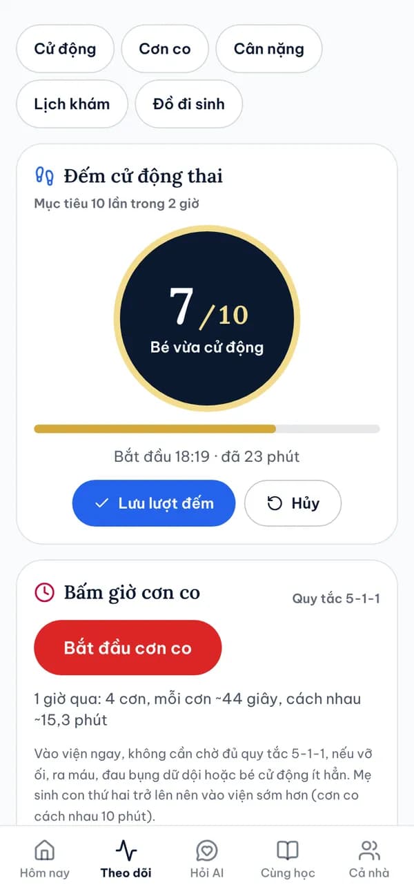 Màn hình Đếm cử động thai trong Sổ Mẹ & Bé