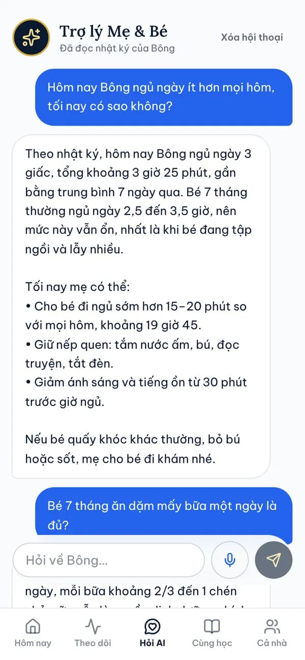 Màn hình Hỏi gì cũng được, 24/7 trong Sổ Mẹ & Bé